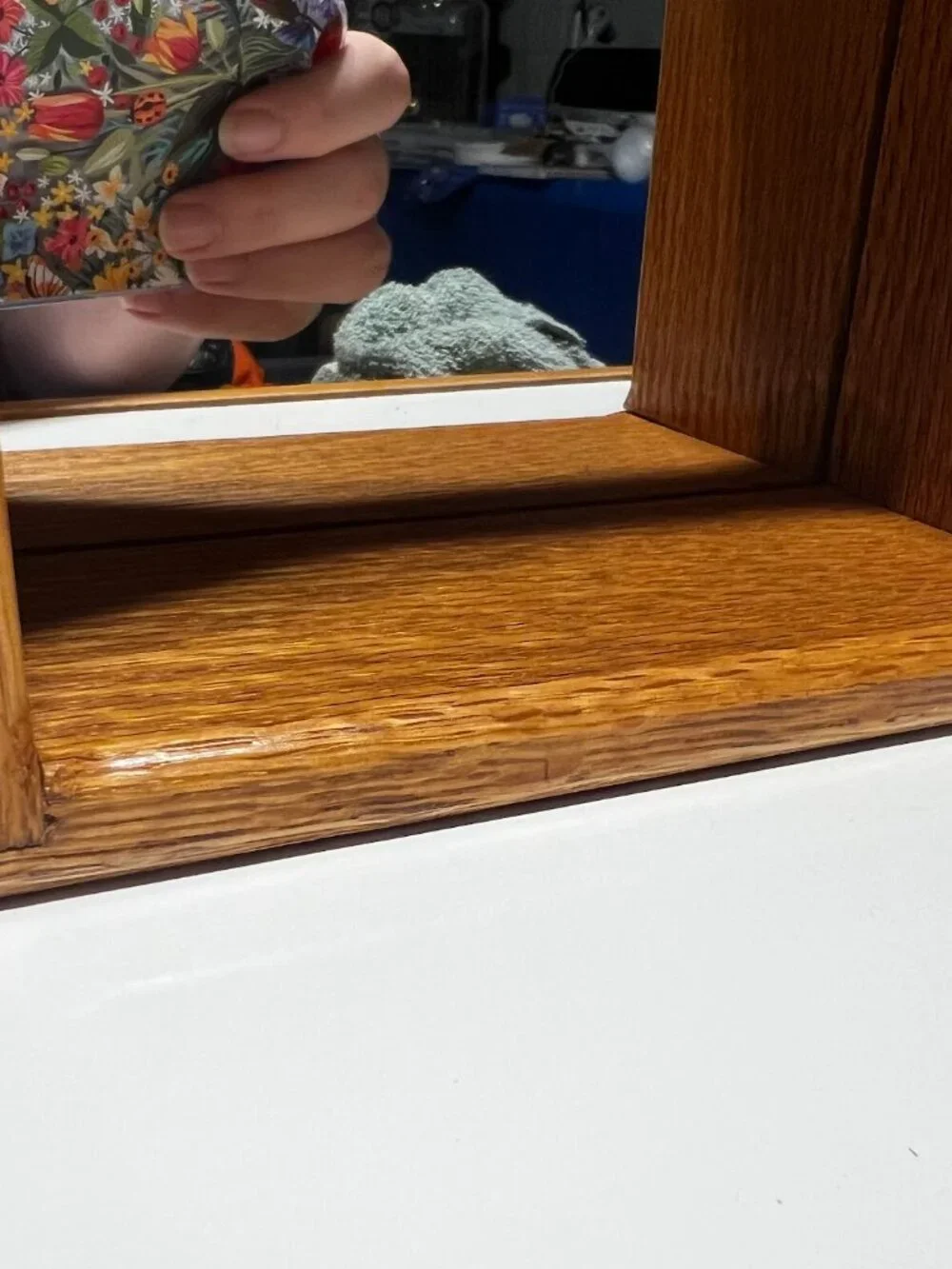 Vintage Geometric Wood Mirror Shadow Box Shelf